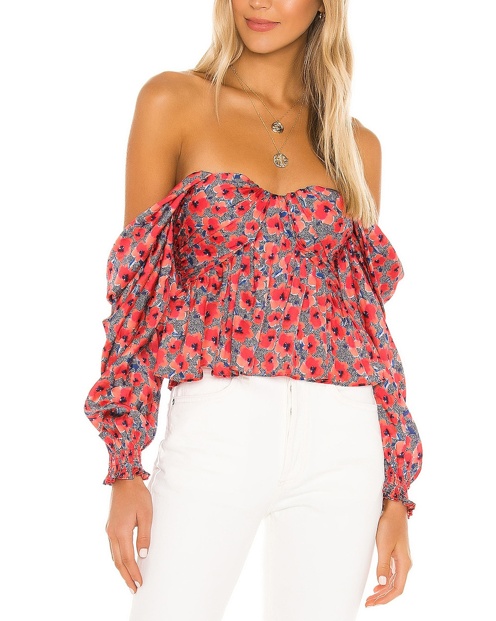 House of Harlow 1960 Burna Off-the-Shoulder Blouse Red XS